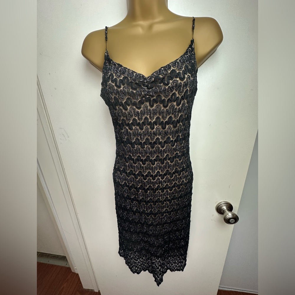 Ruby Rox Black Metallic WavyTextured Y2KVintage Beaded Straps Whimsigoth Dress M